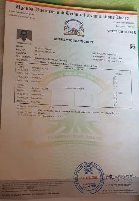 Plumbing certificate