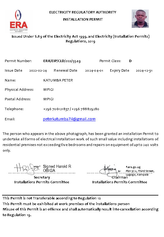 Plumbing certificate